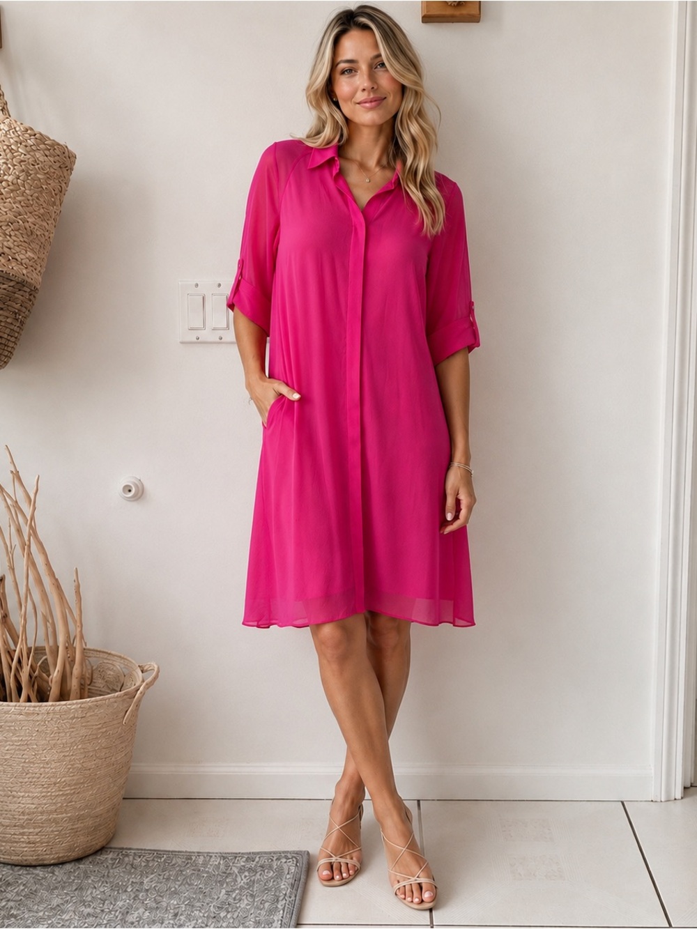 Dovima Paris 100% Silk Sheer Pink Dress | Made in France | Luxury Designer